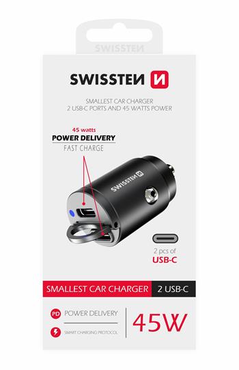 Swissten CL Adapter Power Delivery 2x USB-C 45W nano Schwarz