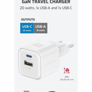 Swissten síťový adaptér GaN 1x USB-C 20W PD a 1x USB-A 18W QC bílý