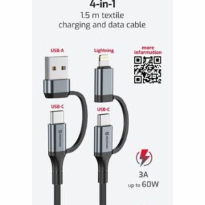 SWISSTEN Textilní datový kabel Swissten 4in1, 3A 1,5 m černý