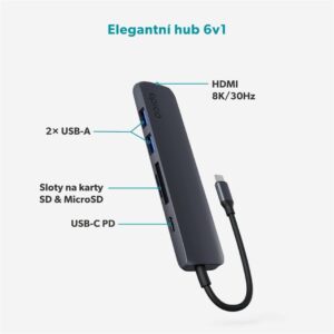 Epico 6-in-1 aluminium  hub 8K USB-C - Ink