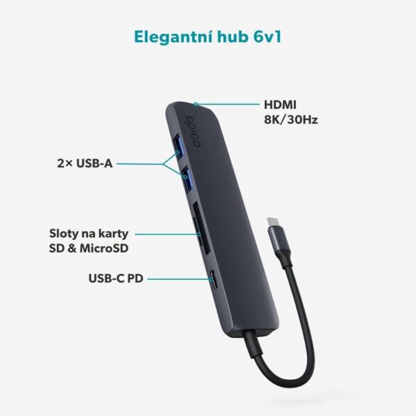 Epico 6-in-1 aluminium  hub 8K USB-C - Ink
