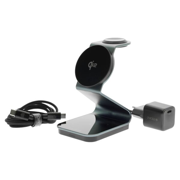 Dviced 3-in-1 Magnetic Qi2 wireless charger stand w cable, wall charger - Tarnish gray