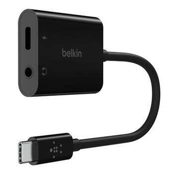 Belkin USB-C Adapter/Splitter 1x USB-C M/ 1x USB-C F Stromversorgung 60W + 1x 3,5mm jack, Schwarz