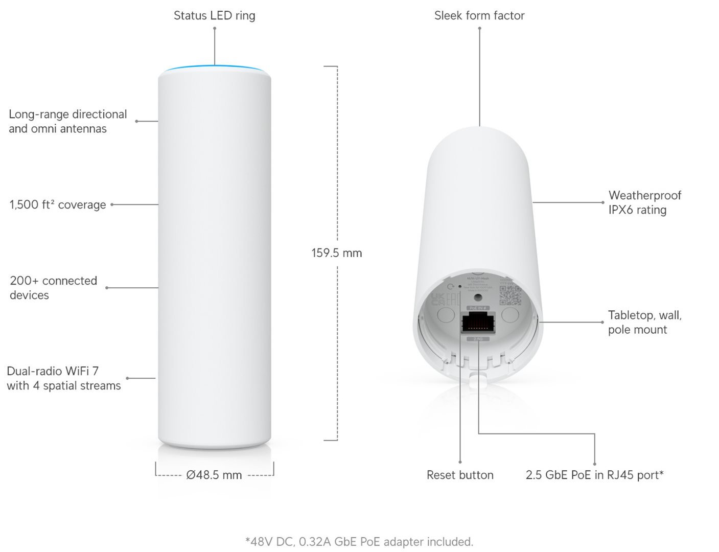 Ubiquiti UniFi U7 Mesh - Wi-Fi 7 AP, 2.4/5GHz, up to 5 Gbps, 1x 2.5GbE, IPX6, PoE (with PoE injector)