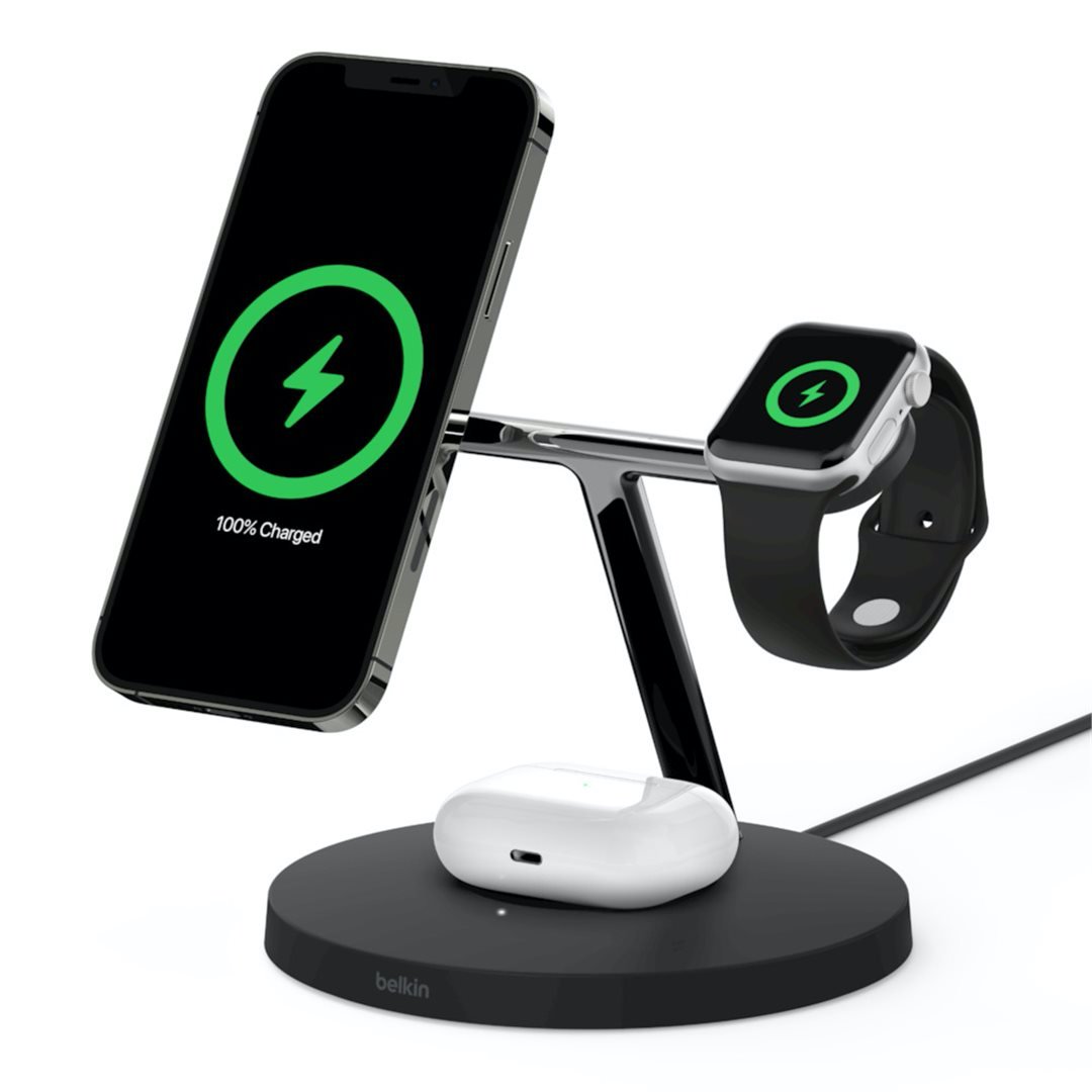 Belkin BOOST CHARGE™ PRO MagSafe 3-in-1 wireless charging for iPhone / Apple Watch / AirPods, Black - NEW VERSION